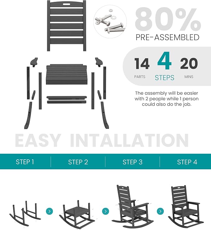 SERWALL Outdoor Rocking Chair Set of 6, Oversized HDPE Rocker, All Weather - Image 10