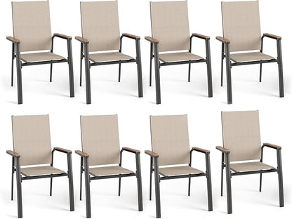 PHI VILLA Outdoor Stackable Dining Chairs Set of 8 w/Aluminum Frame, by PHIVILLA