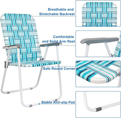 VINGLI Patio Lawn Webbed Folding Chairs Set of 2, Outdoor Beach Chair Portable - Image 5
