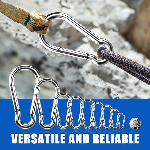 Large Carabiner Clip Hooks, 1pc 7 inch Carabiner Heavy Duty, 304 Stainless Steel Spring Snap Hook Fits Camping Hanging Hiking Weight Lifting, Metal Clips for Rope or Chain