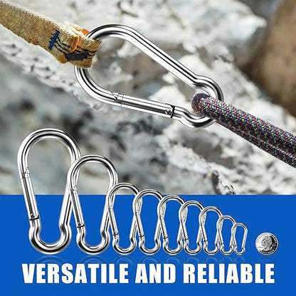 Large Carabiner Clip Hooks, 1pc 7 inch Carabiner Heavy Duty, 304 Stainless Steel Spring Snap Hook Fits Camping Hanging Hiking Weight Lifting, Metal Clips for Rope or Chain