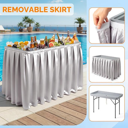 VINGLI 46" Extra LargeFolding Party Ice Cooler, Portable Tailgate Camp Fishing Cleaning Table, Plastic with Matching Skirt, Ice Table for Party, BBQ, Camping, Picnic (Grey)