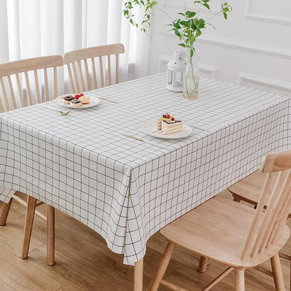 TruDelve Heavy Duty Vinyl Table Cloth Plastic Tablecloths for Kitchen Dining Tables Wipeable PVC Waterproof Tablecloth for Square Table (54'' x 54'', White Plaid)
