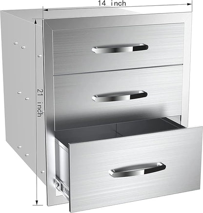 Outdoor Kitchen Drawers, Flush Mount Triple Access BBQ Drawers With Stainless Steel Handle, BBQ Island For BBQ Island Patio Grill Station,Three Drawers