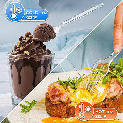 360 Count Clear Plastic Forks Spoons Knives Bulk Heavy Duty Plastic Silverware Disposable Cutlery Set Thick Durable Party Utensils for Dinner,Daily Use,Picnic