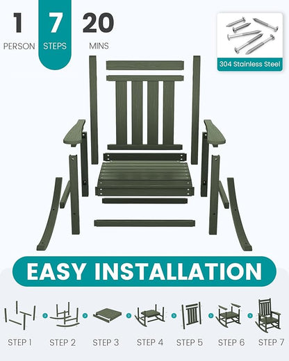 SERWALL Oversized Outdoor Rocking Chair Set of 4, HDPE Rocker - Image 6