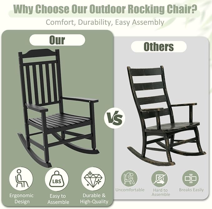 Outdoor Rocking Chair, All Weather Rocking Chair Ergonomic | Sturdy & - Image 3