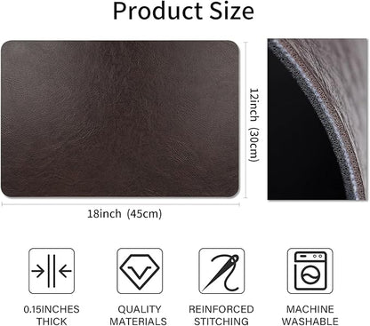 Cowhide Pattern Faux Leather Placemats Set of 4,Heat Resistant Non-Slip Waterproof Wipeable Washable Kitchen Dining PU Table Place Mats,Double-Sides Available,Black Brown