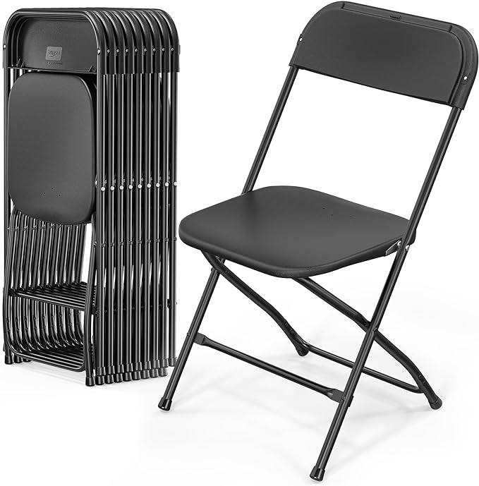 VINGLI 10 Pack Black Plastic Folding Chair, Indoor Outdoor Portable Stackable by VINGLI