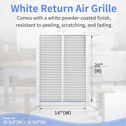 14"W x 20"H [Duct Opening Size] Steel Return Air Grille, Air Return Vent Cover for Ceiling and Sidewall - HVAC Air Vent Covers - [Outer Dimensions: 15.75"W x 21.75"H]