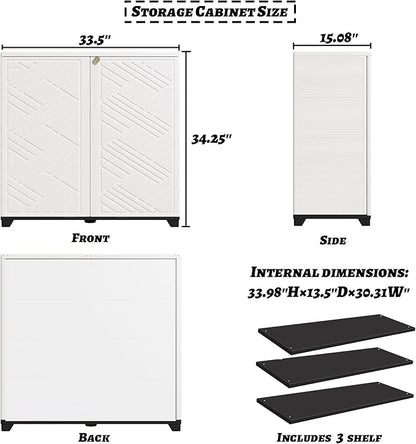 Outdoor/Indoor Storage Box,Resin and Plastic Storage Cabinet Waterproof,Outdoor Cabinet for Patio/Garden/Balcony/Backyard/All Room(with 3 Shelves)-White