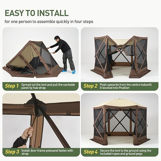 Aoxun 12x12ft Pop Up Canopy Tent, Camping Gazebo Screen Tent, Mesh Windows - Image 6