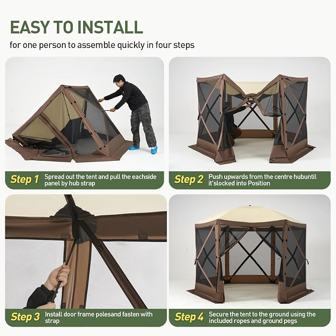 Aoxun 10x10ft Pop Up Gazebo, Camping Gazebo Screen Tent, Mesh Windows, Carry - Image 6