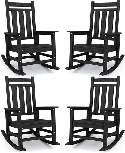 Oversized Outdoor Rocking Chair Set of 4, HDPE Patio Rockers by KINGYES