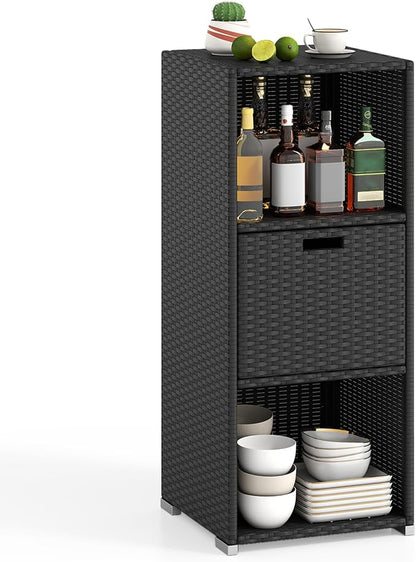 Tangkula Rattan Outdoor Storage Cabinet, Patiojoy Outdoor Wicker Cabinet by TANGKULA