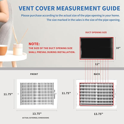 12x10 Vent Register [Duct Opening], Vent Covers for Home Ceiling, Two-Way Ventilation Register, Adjustable Solid Steel Wall Register Vent Cover (12"W x 10"H [Duct Opening])