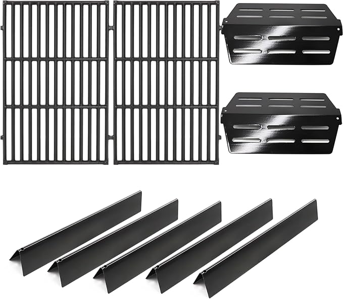 Criditpid Grill Replacement Parts for Weber Genesis 300 Series with Front Control Knob, 7620 7621 Flavorizer Bars, 7622 Heat Deflector & 7528 Grill Grates for Weber 310 S310 E320 E330 S330 EP310 Grill