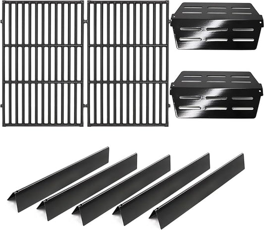 Criditpid Grill Replacement Parts for Weber Genesis 300 Series with Front Control Knob, 7620 7621 Flavorizer Bars, 7622 Heat Deflector & 7528 Grill Grates for Weber 310 S310 E320 E330 S330 EP310 Grill