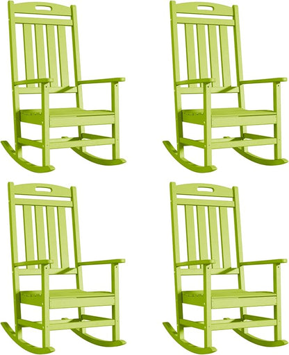 Outdoor Rocking Chair Set of 4, High Back Plastic Patio Rocking Chairs by Adiromoti