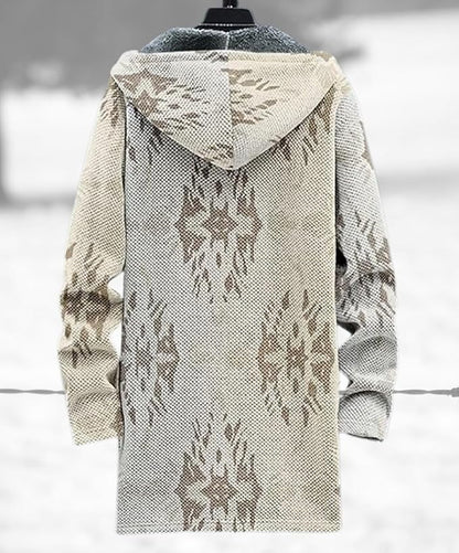 Men's Hooded Sweater Coat Knit Fleece Lined Long Cardigan Jacket with Zip Front Pocket Vintage Casual Zip Up