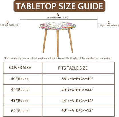 Spring Summer Floral Round Fitted Tablecloth with Elastic Wildflower Dragonfly Circle Table Cloth for 36-40" Tables Farmhouse Easter Flowers Stretch Waterproof Table Cover for Picnic Outdoor Dining