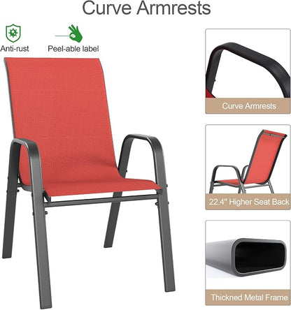 Outdoor Patio Chairs Set of 8 Stackable Dining Chairs All-Weather Textilene - Image 9