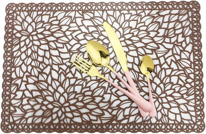 Gugrida Plastic Brown Placemats for Dining Table Tablemats Vinyl PVC Table Mats for Kitchen 6pcs(Brown, Placemats 6pcs)