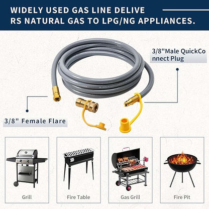 ABYDA 24 Feet 3/8" ID Natural Gas Grill Hose with Quick Connect Fittings, Ideal Natural Gas Line for Grills, Pizza Ovens, Heaters, and More Low Pressure Appliances
