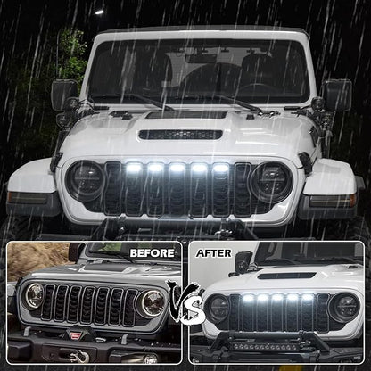 MAIKER White LED Grille Lights Compatible with 2024-2025 Jeep Wrangler JL JLU & Gladiator JT Original Factory Grille, 5PCS Front Grille Lights