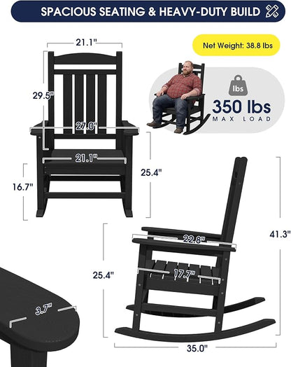 Oversized Outdoor Rocking Chairs Set of 4, HDPE Porch Rocker - Image 3