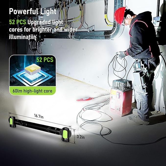 Work Light for Mechanic,3200LM LED Work Lights,5400mAh Rechargeable Magnetic Light bar,Portable Automotive Tools Cordless Underhood Light with Hooks for Car Garage Workshop Emergency,Present for Him