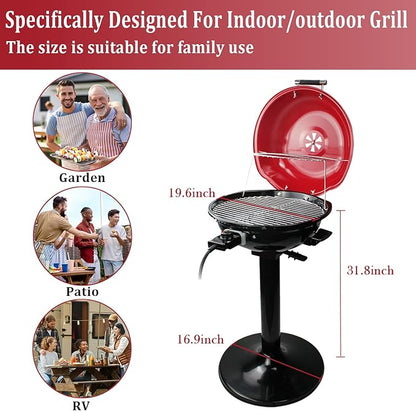 Electric BBQ Grill Techwood 15-Serving Indoor/Outdoor Electric Grill for Indoor & Outdoor Use, Double Layer Design, Portable Removable Stand Grill, 1600W (Stand Red BBQ Grills)