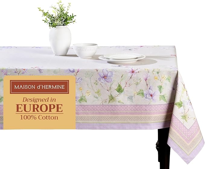 Maison d' Hermine Table Cloth Rectangle Table 100% Cotton 54 x 72 Inches Tablecloth Reusable Decorative for Dining Room, Farmhouse, Home, Party, Festive & Wedding Spring Summer - Magnolia Mornings