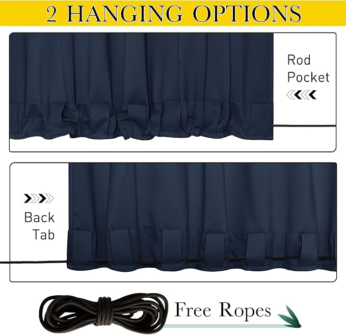 NICETOWN Outdoor Curtains for Patio Waterproof & Windproof W100xL108 Navy | - Image 2