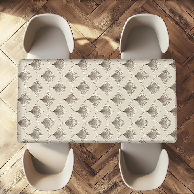 Rectangle Table Cloth Cover Waterproof Elastic Fitted Polyester Fitted Tablecloths for 4 Foot Tables for Indoor,Picnic, Camping, Outdoor （48" x 30"，Sector Geometry）
