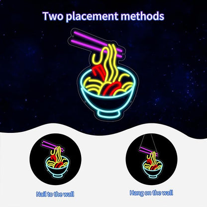 Ramen Neon Sign for Wall Decor, Noodle Led Neon Lights, Neon Ramen Light up Sign Powered by USB Multi colored Neon Lights for Restaurant Ramen Shop Window