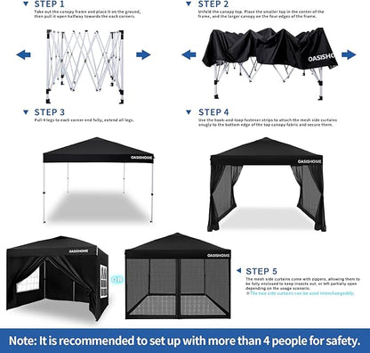 OASISHOME Pop-up Gazebo Instant Portable Canopy Tent 10'x10', with 2 Styles Sidewalls,Netting, Windows, Wheeled Bag, for Patio/Outdoor/Wedding Parties and Events