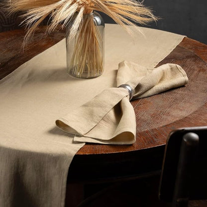 Linen Table Runner 90 inches Long- 100% Pure Linen Flax - Stonewashed European Linen Table Runner (Royal Creme, 14 x 90 Inch) - for Dining, Fall, Autumn, Thanksgiving