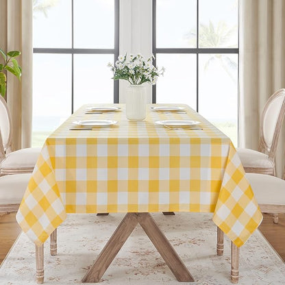 Softalker Gingham Checkered Tablecloth Rectangle - Outdoor Waterproof Buffalo Plaid Table Cloth, Stain Resistant Washable Table Cover for Picnic, Camping, Dining - Yellow and White, 54 x 78 Inch