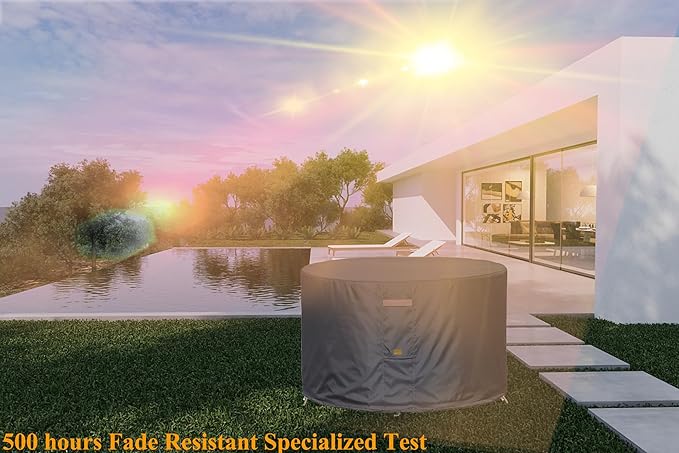 Fire Pit Cover 600D Heavy Duty Waterproof Fabric With PVC Coating Round 28" Dia x 16" H Dark Grey Fits 22-26 inch Fire Pit Table Fade Resistant Outdoor Firepit Cover