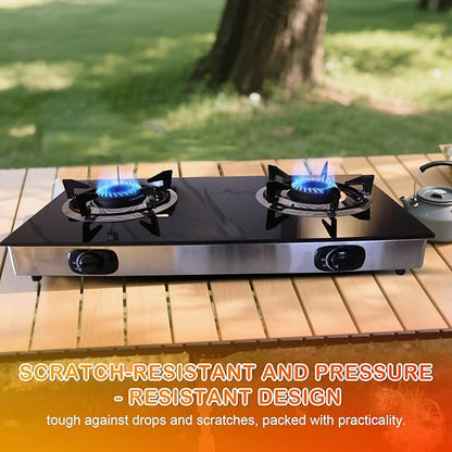2 Burner Propane Gas Stove, Portable Tempered Glass Camping Stove Propane with Auto-Ignition, 20472 BTU Burners for Cooking, Outdoor, Camping, RV & Emergency Use