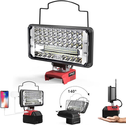LIVOWALNY LED Work Lights Compatible with Milwaukee 18V Battery, 100W 10000LM 7" Flood Light Portable with USB & Type-C Charging Port & Low Voltage Protection 140° Pivoting Head, Battery Not Included