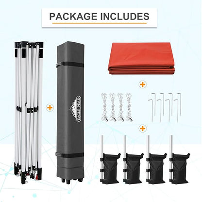 EAGLE PEAK Pop Up Canopy Tent with Wheeled Carry Bag, 8 Stakes, 4 Ropes, 4 Weight Bags, Easy Set Up Tent Canopy, 12x12 ft, 144sqft of Shade, Red