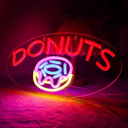 JFLLamp DONUTS Neon Signs for Wall Decor Neon Lights for Business Led Signs Suitable for Bakery Dessert Cake Shop Convenience Stores Supermarkets 5V Power Adapter 16.1*9 Inch (Blue+ Red+Pink+Yellow)