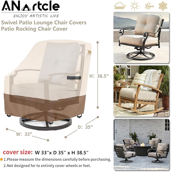 Patio Chair Covers,600D Waterproof Heavy Duty Outdoor Lawn Patio Furniture Covers,Patio Swivel Chair Covers for Outdoor Furniture,(32W x 35D x 36H inches) Beige&Brown