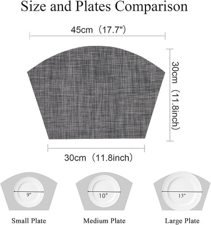 SHACOS Wedge Placemats Set of 4 Woven Vinyl Small Round Table Placemats Wipe Clean Round Table Mats Placement Mat Indoor Outdoor, Dark Gray