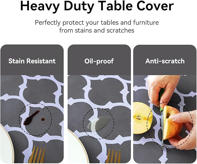 Romanstile Square Plastic Tablecloth, 100% Waterproof Oil-Proof Checkered PVC Table Cloth, Heavy Duty Vinyl Table Cover for Dining, Camping, Picnic, Outdoor - 54 x 54 Inch, Moroco Grey