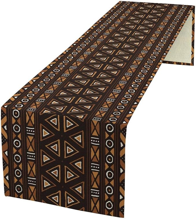 African Table Runner, Geometric Motifs Southwestern Native Tribal Ethnic Table Runner for Dining Kitchen Farmhouse Party Coffee Home 13x60in