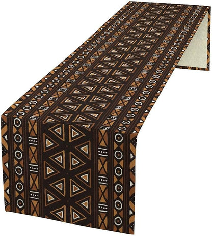 African Table Runner, Geometric Motifs Southwestern Native Tribal Ethnic Table Runner for Dining Kitchen Farmhouse Party Coffee Home 13x108in