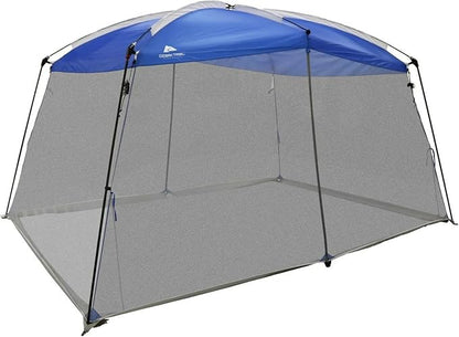 Ozark Trail 13x9 Screen House Tent, Blue, Mesh Panels for Insect Protection, Dual Zipper Doors, PE Splash Guard, Steel and Fiberglass Frame, Color Coded Poles, Carry Bag Included, Outdoor Use